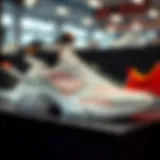 A visually striking display of oversized athletic footwear showcasing design diversity