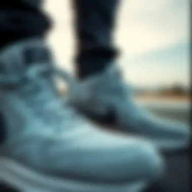 A close-up of premium materials used in large-sized athletic shoes highlighting quality