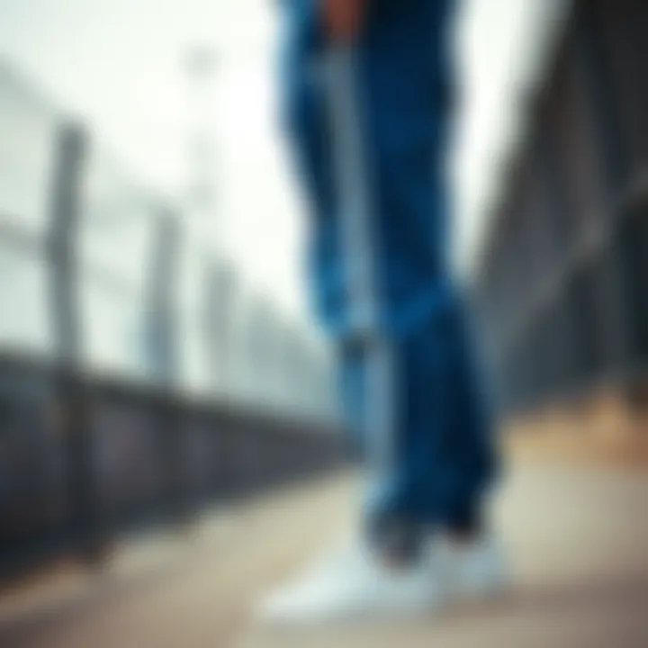 Stylish blue tracksuit bottoms showcasing Adidas branding