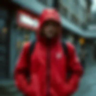 Stylish presentation of the Adidas red rain jacket highlighting its aesthetic appeal