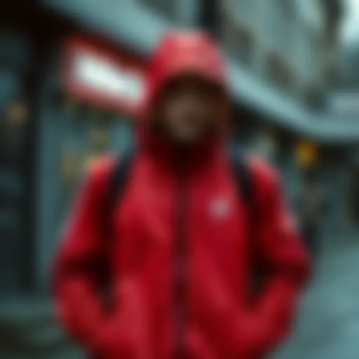 Stylish presentation of the Adidas red rain jacket highlighting its aesthetic appeal
