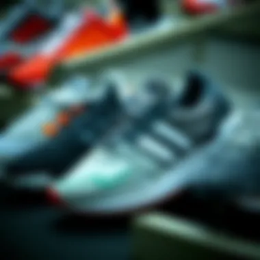 A selection of Adidas running shoes showcasing various designs