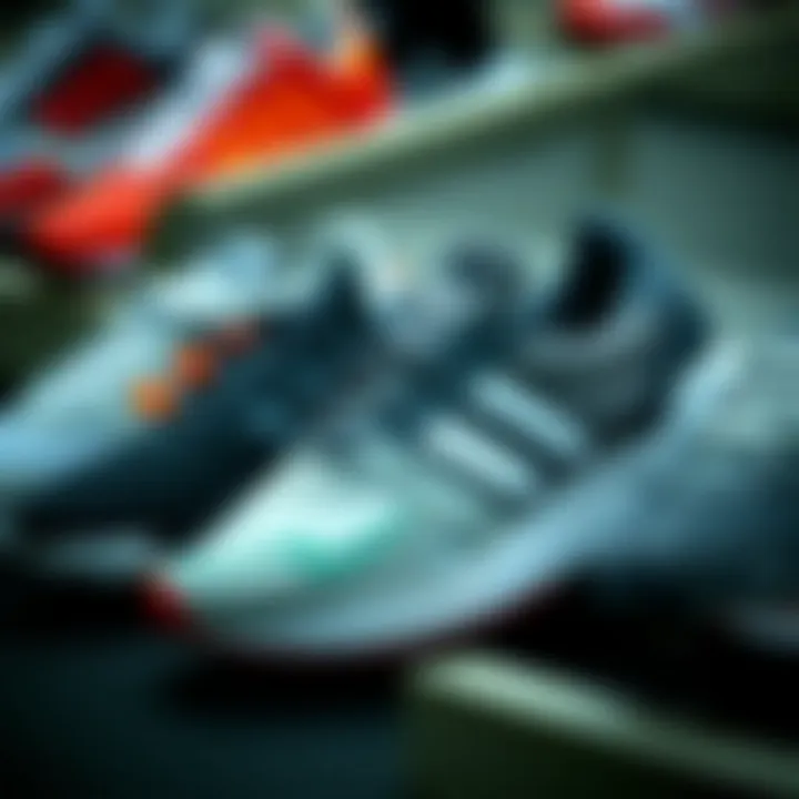 A selection of Adidas running shoes showcasing various designs