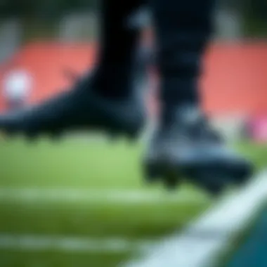 Close-up of the technical features of Adidas black cleats.