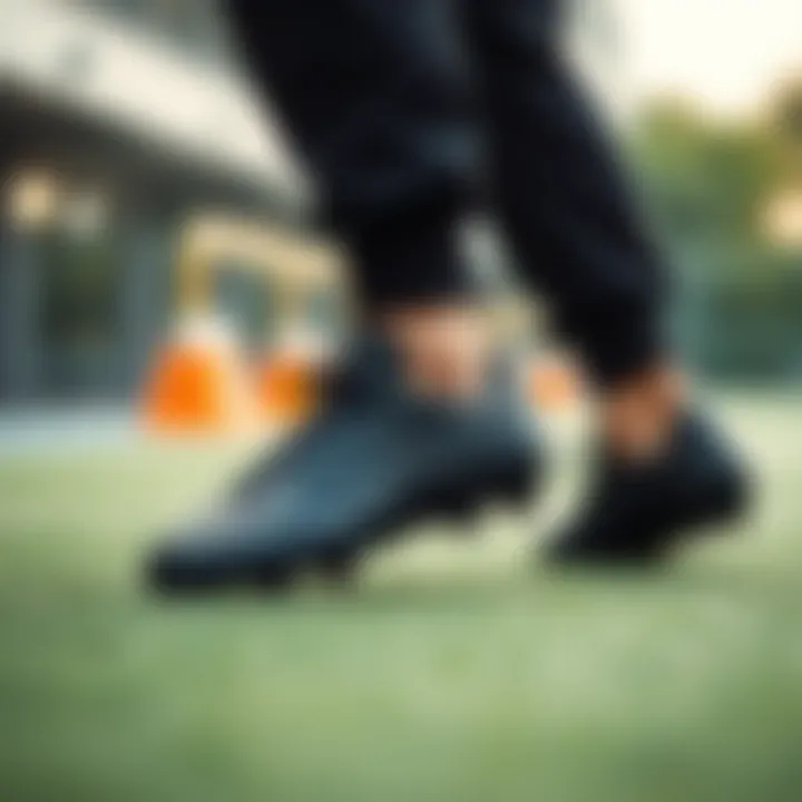 Stylish black cleats in a modern sportswear setting.
