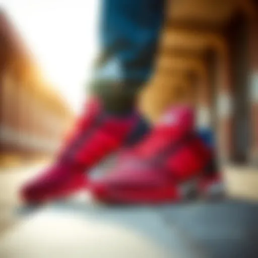 Dynamic view of Adidas Spiderman shoes showcasing their vibrant design