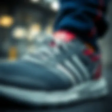 Close-up of technical features of Adidas Spiderman shoes