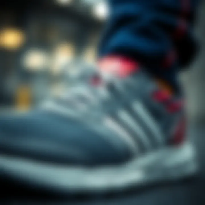 Close-up of technical features of Adidas Spiderman shoes
