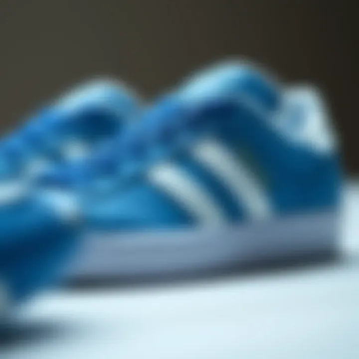 Materials Used in Adidas Superstar Blue and White Close-up view highlighting the materials used in Adidas Superstar Blue and White.