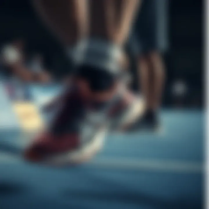 An athlete wearing Asics wrestling shoes in action during a match