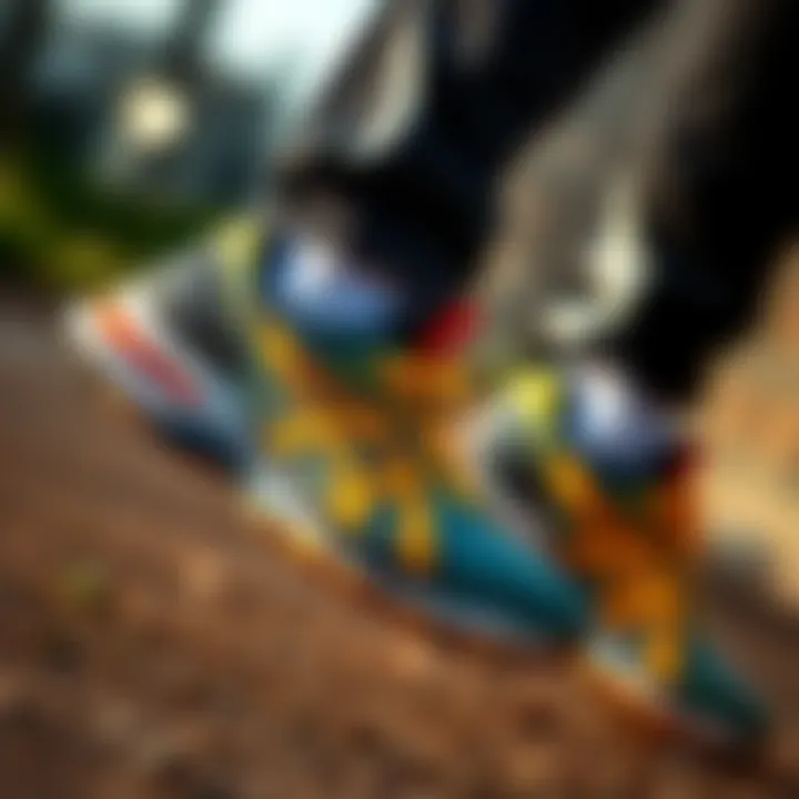 Dynamic Performance of Asics Footwear Dynamic performance shot of Asics footwear in action