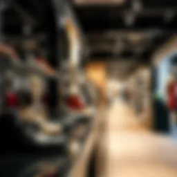 Stylish footwear display in an outlet store