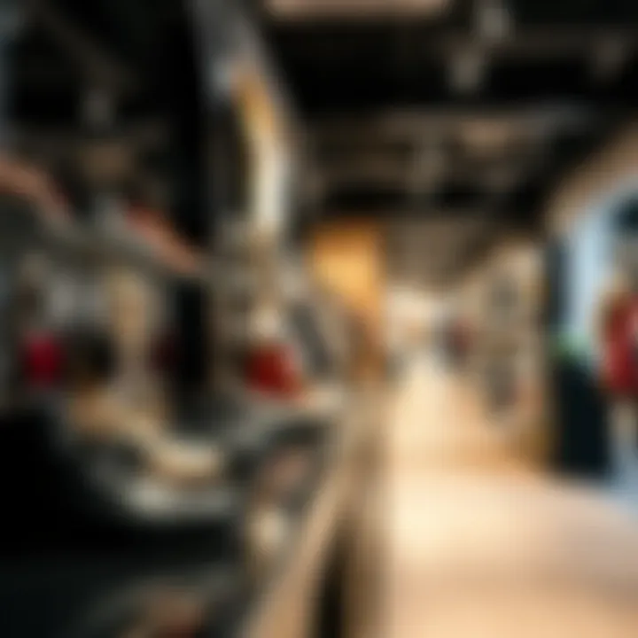 Stylish footwear display in an outlet store