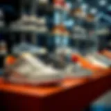 Stylish sports shoes on display