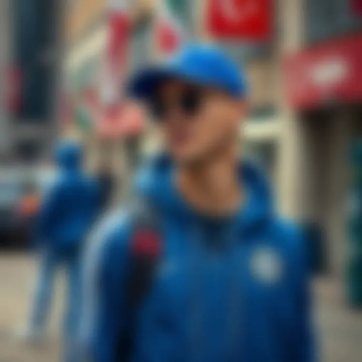 Stylish Chelsea sports apparel in urban setting