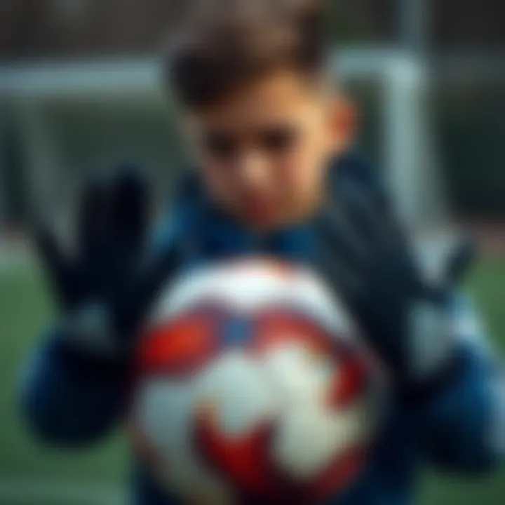 Child training with Adidas gloves and a soccer ball