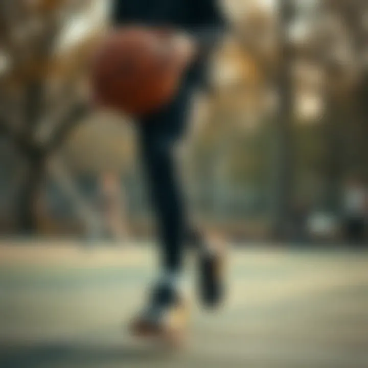 Child practicing basketball wearing tights