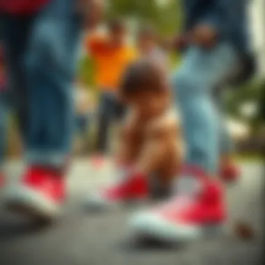 Children playing together, showcasing their red Converse