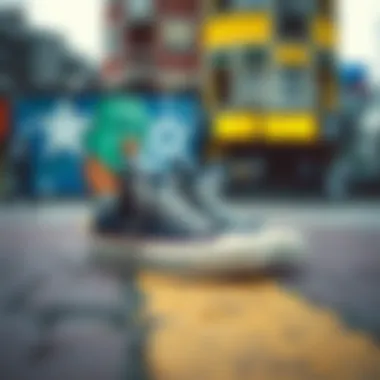 A stylish pair of Chuck Taylor All Star CX shoes on a vibrant urban background
