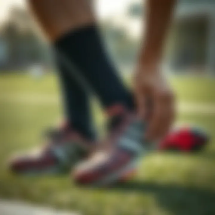 An individual performing maintenance on turf shoes, cleaning them thoroughly.