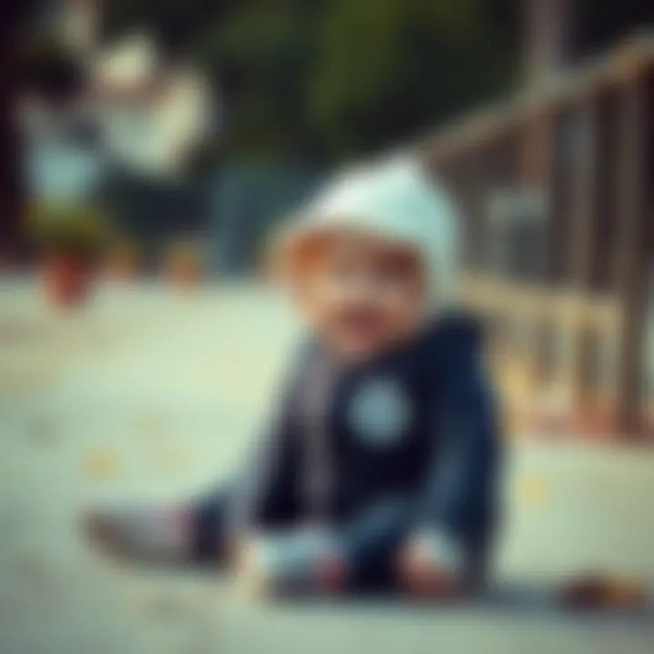 Happy Baby in Comfortable Outfit Happy baby playing outdoors in comfortable Converse outfit