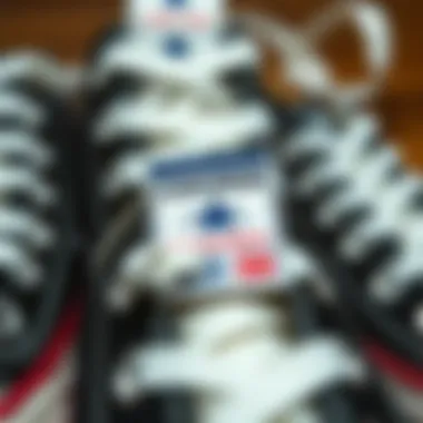 Close-up of Converse shoe pricing tags