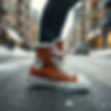 Stylish Converse winter boots on a snowy street