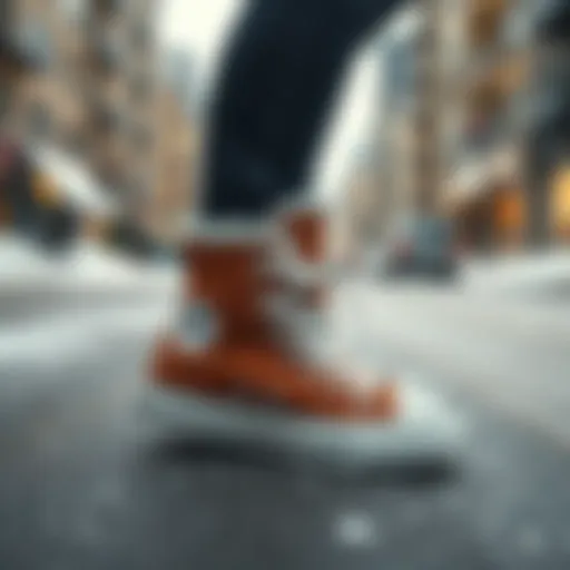 Stylish Converse winter boots on a snowy street