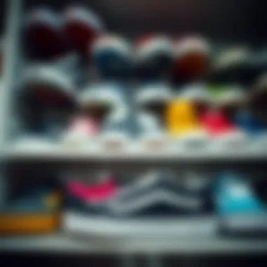 Diverse range of Vans shoes for kids displayed on a shelf