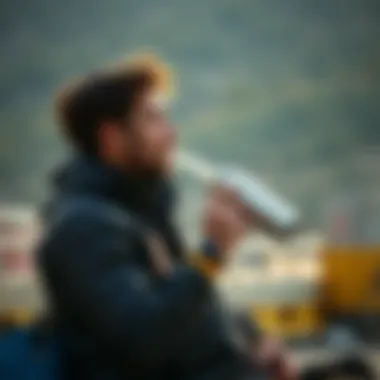 User enjoying hydration from a stainless steel thermos