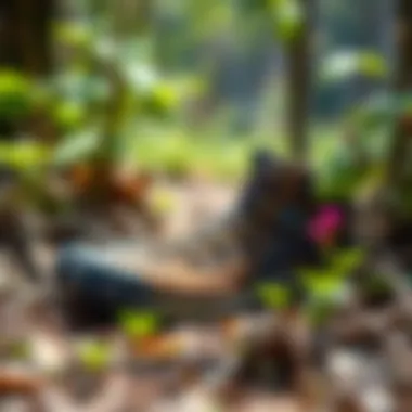 Durable Hiking Shoes in Nature A pair of durable hiking shoes surrounded by nature