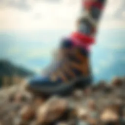 Stylish outdoor footwear on rocky terrain