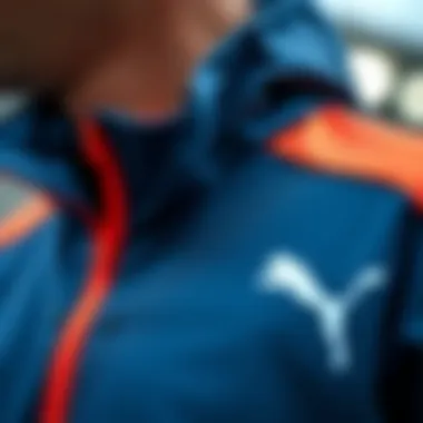 Close-up of the unique design elements of the Puma tracksuit