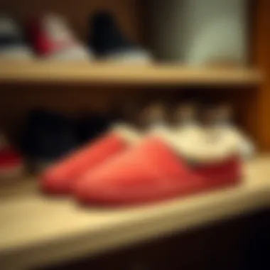 A well-maintained pair of Fıla slippers on a shelf