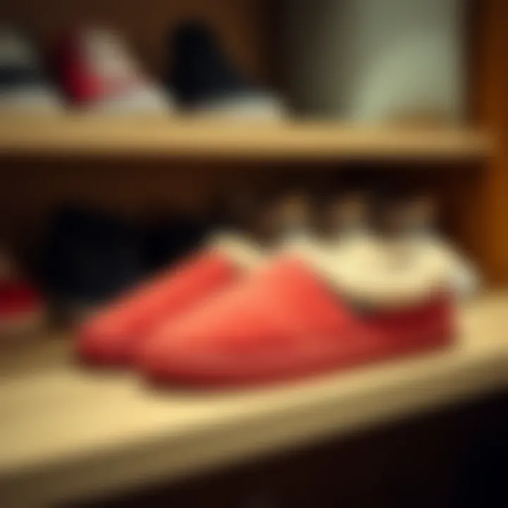 A well-maintained pair of Fıla slippers on a shelf