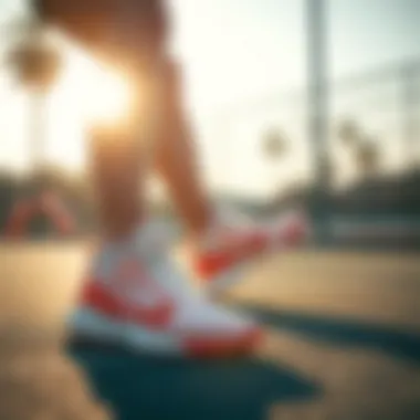 Athlete wearing flamingo sneakers while engaging in an outdoor workout session
