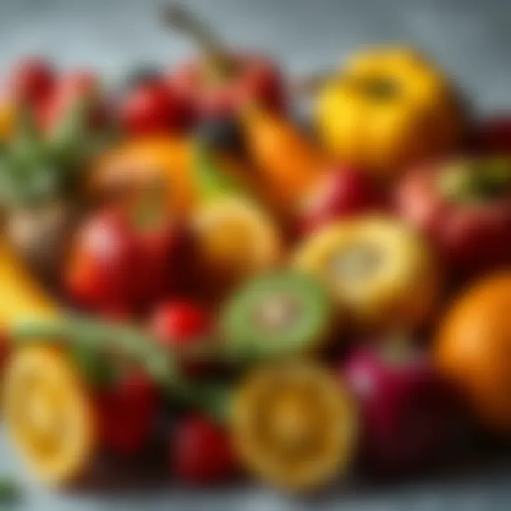 A selection of fruits and vegetables known to boost collagen production.