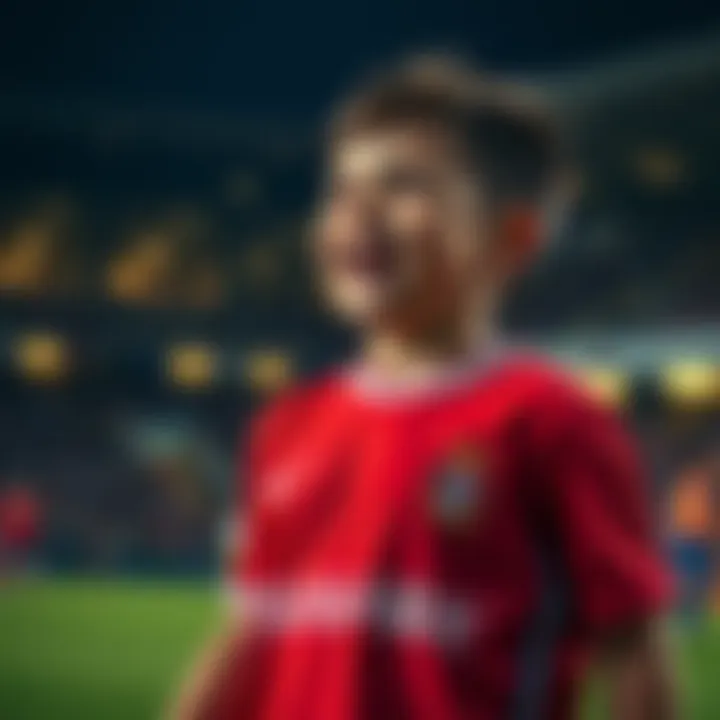 A child wearing a Galatasaray jersey while playing football