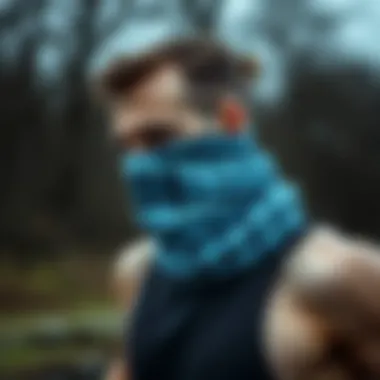 Comfort in Action: GS Neck Gaiter in Use Athlete wearing GS neck gaiter during a workout, emphasizing comfort