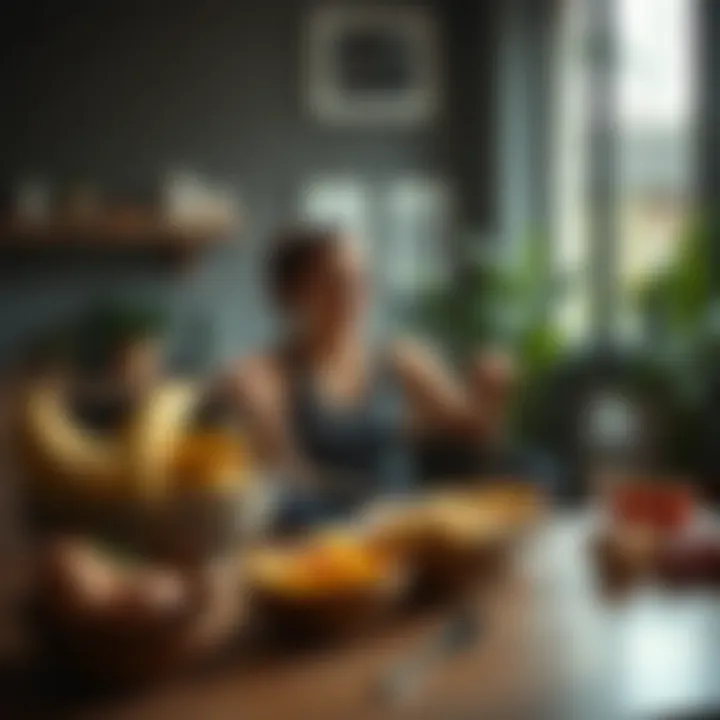 A healthy lifestyle scene featuring exercise and nutritious meals.