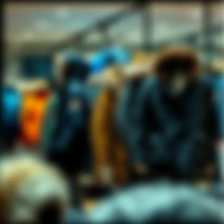 Different styles of parkas displayed in a fashion boutique