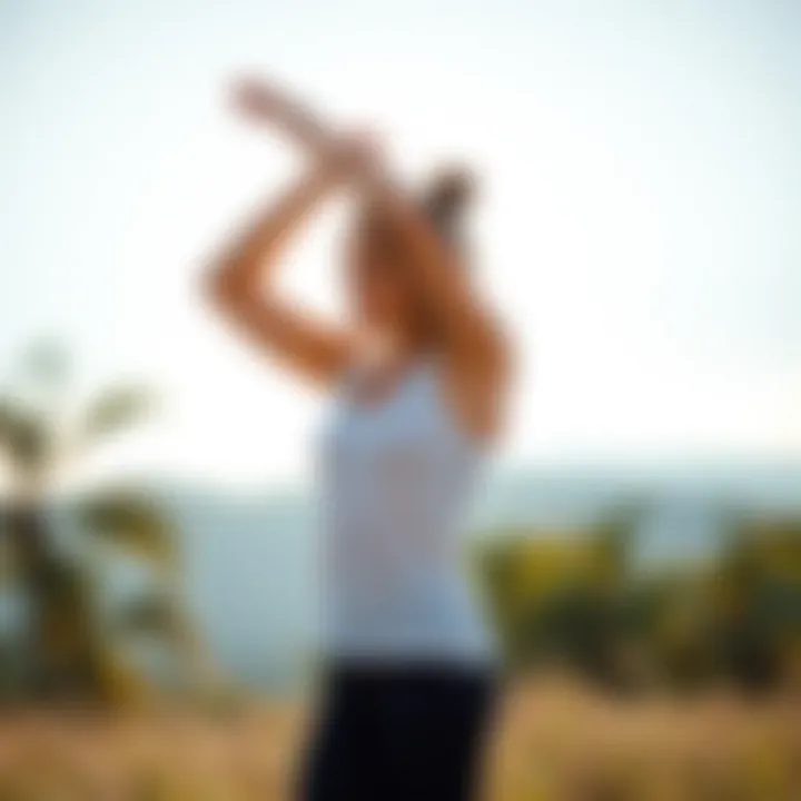 A serene outdoor scene showcasing a person engaging in yoga amidst nature.