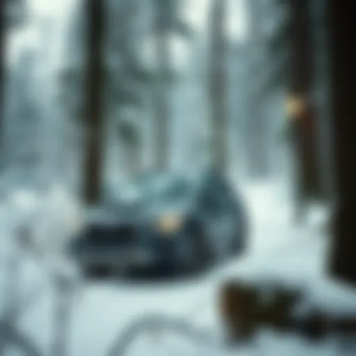 Elegant kaz tüyü mont displayed in a snowy forest setting