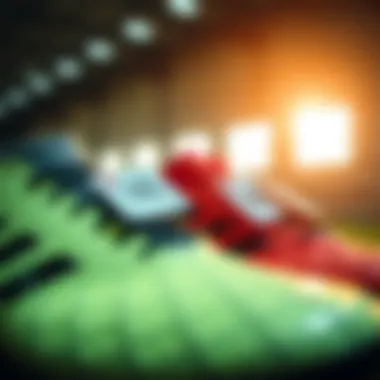 Close-up of football cleats with price tags