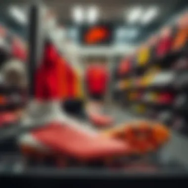 Football cleats displayed in a sports store