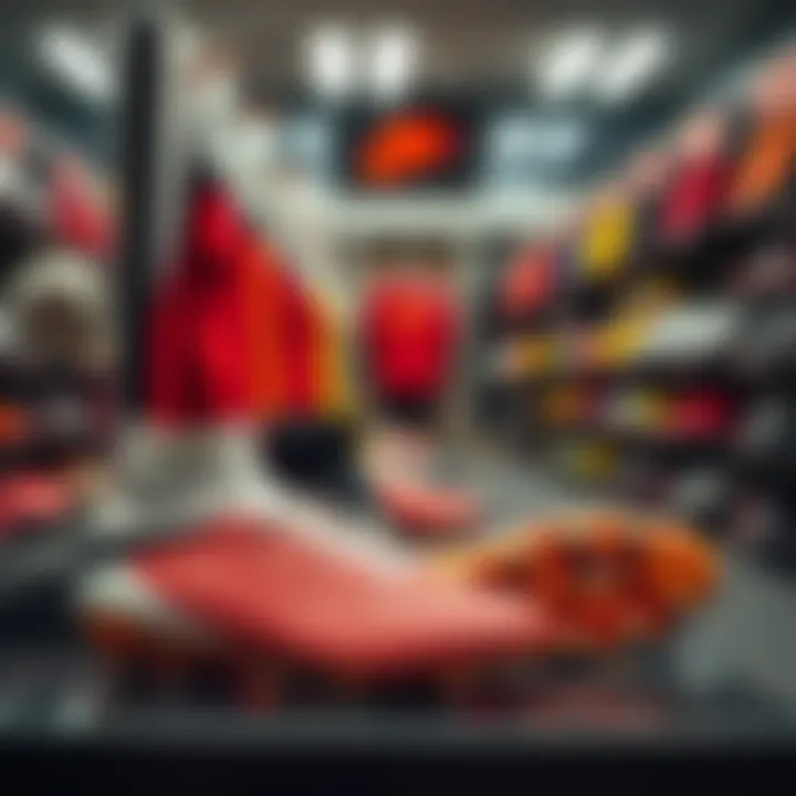 Football cleats displayed in a sports store