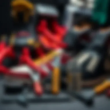 Maintenance tools and products for sports shoes neatly displayed