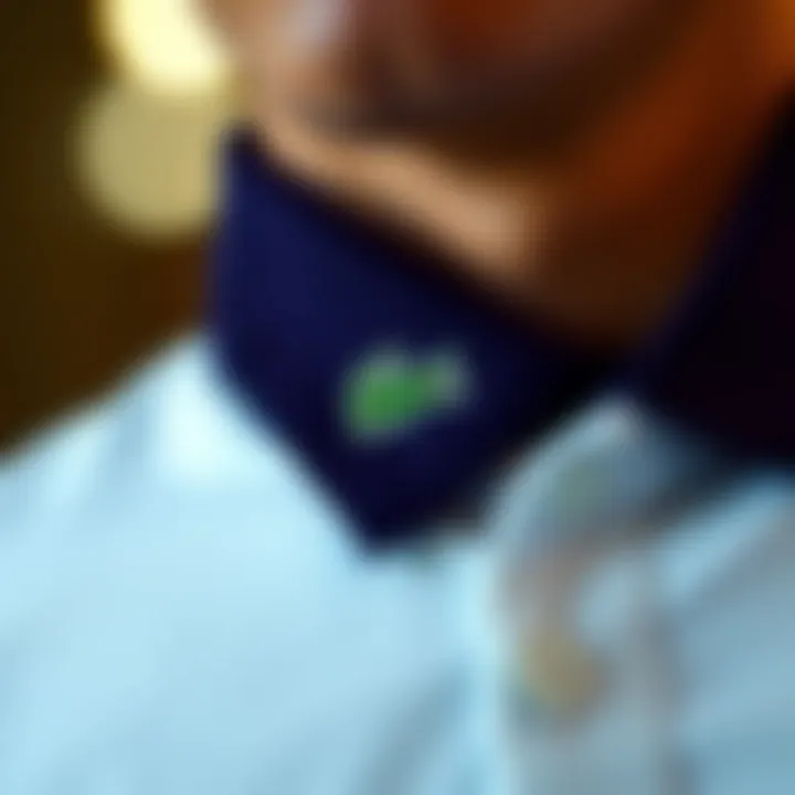 Close-up of Lacoste logo on a polo collar