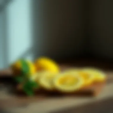 Lemon slices arranged beautifully on a wooden board