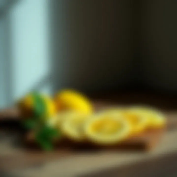 Lemon slices arranged beautifully on a wooden board